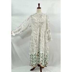 INJIRI Sz 40 M Floral Cotton Sheer Midi Dress Long Sleeve